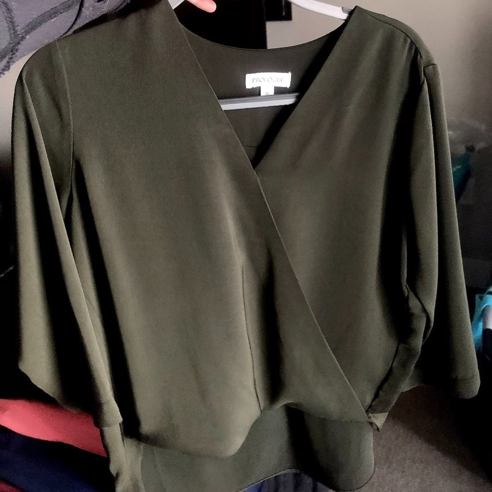 SOLD - Olive green thick wrap blouse